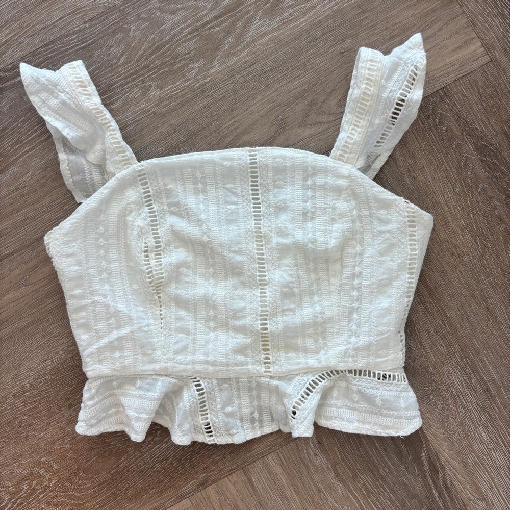 White Lace By Together Crop Top with Ruffle Sleeves Size M